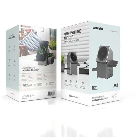 شارژ وایرلس گرین لاین 3 در 1 Power Trio ظرفیت 15 وات