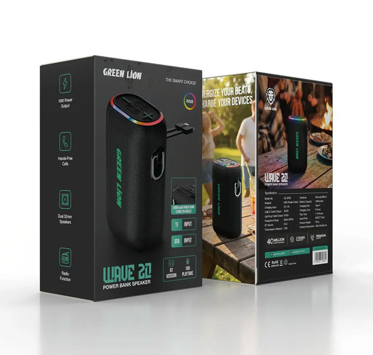 اسپیکر گرین لاین مدل WAVE 20 به همراه پاوربانک 10000 میلیآمپرساعت