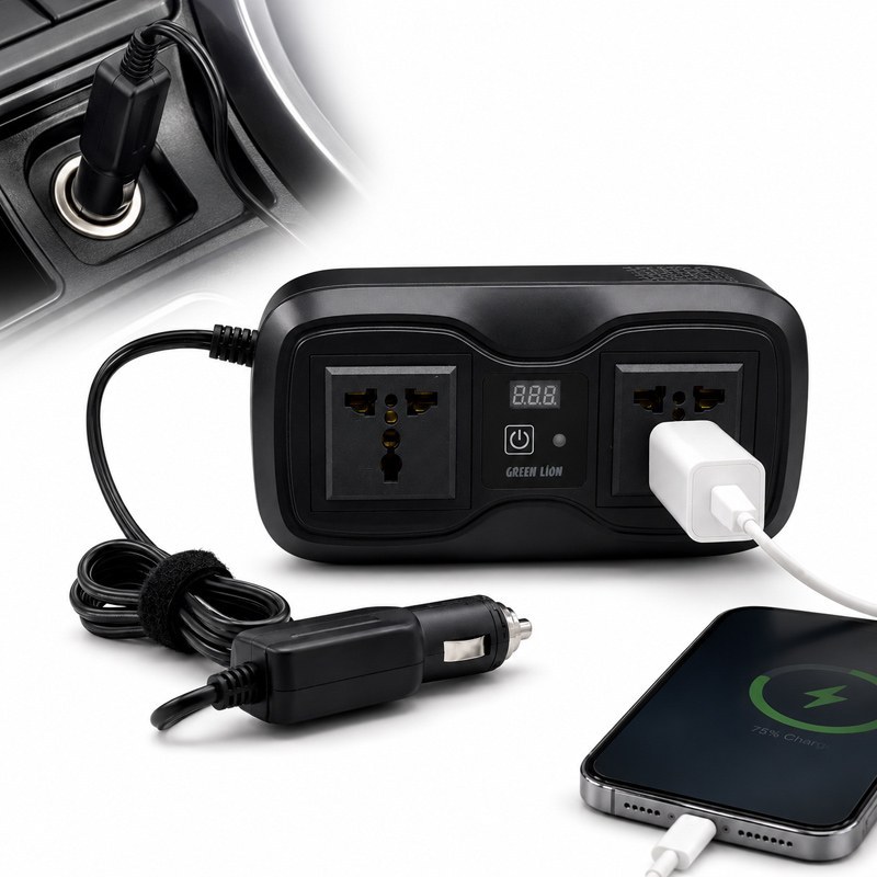 اینورتر فندکی خودرو گرین لاین مدل GC-233 ظرفیت ۲۰۰ وات