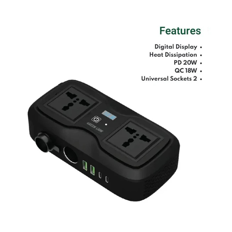 اینورتر فندکی خودرو گرین لاین مدل GC-233 ظرفیت ۲۰۰ وات