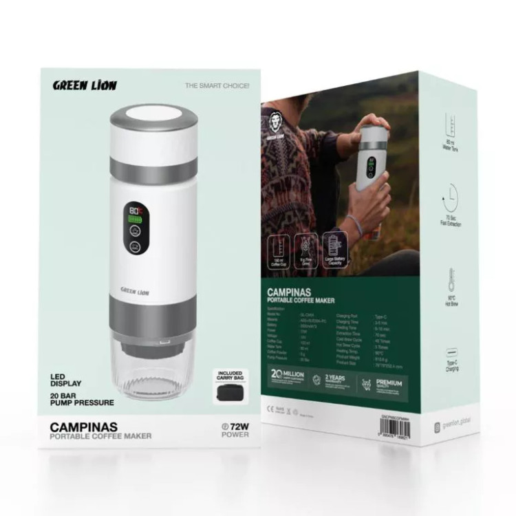 قهوهساز پرتابل گرین لاین Campinas با فشار 20 بار و باتری 7500mAh